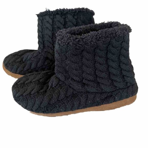 Dluxe By Dreamforms US9-10 Sweater Slippers Black Slip-On Ultra Soft‎ Faux fur - Picture 1 of 6